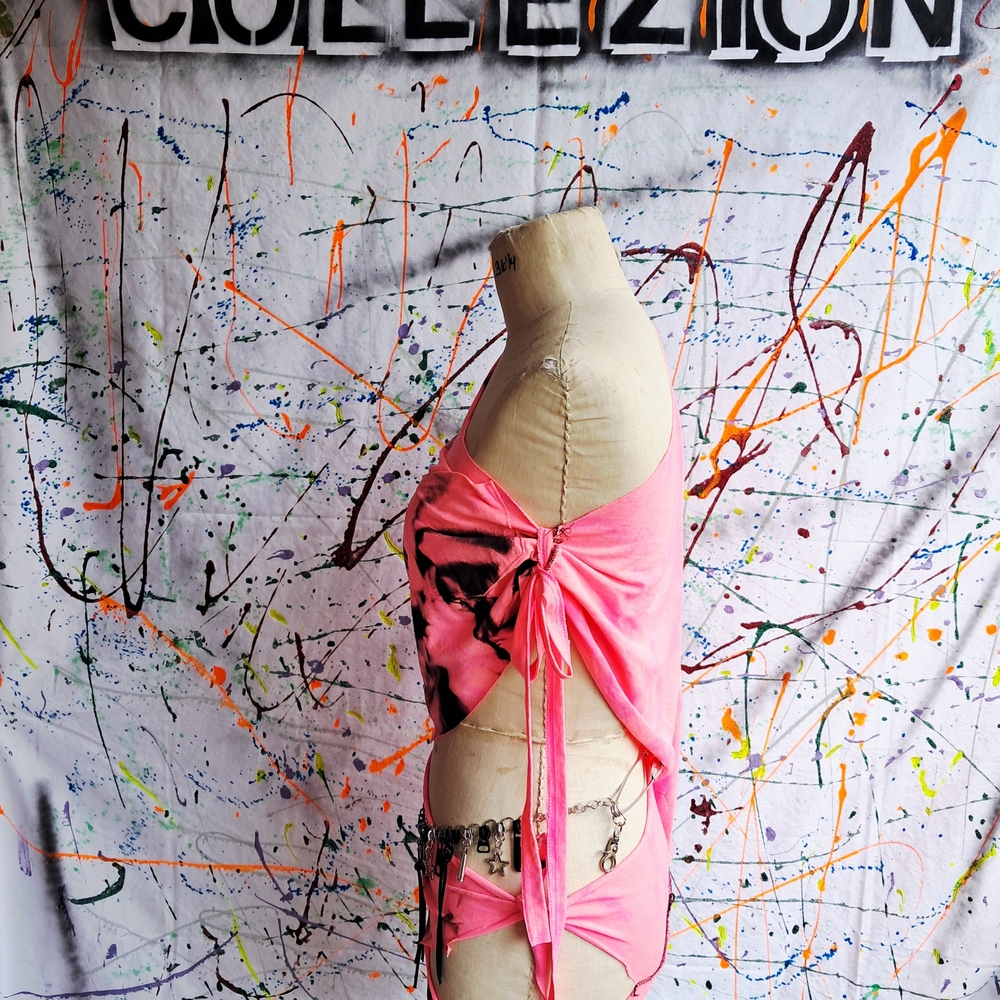 Pink Abstract One-Shoulder Blouse - Picture 3 of 4